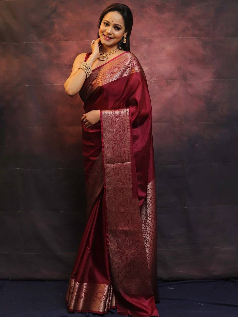 Capricious Maroon Soft Silk Saree With Lovely Blouse Piece