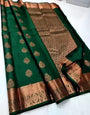 Classic Dark Green Soft Silk Saree With Adoring Blouse Piece