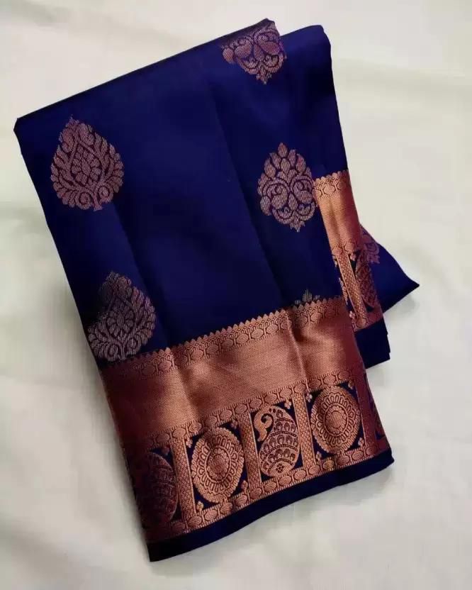 Chatoyant Navy Blue Soft Silk Saree With Ephemeral Blouse Piece