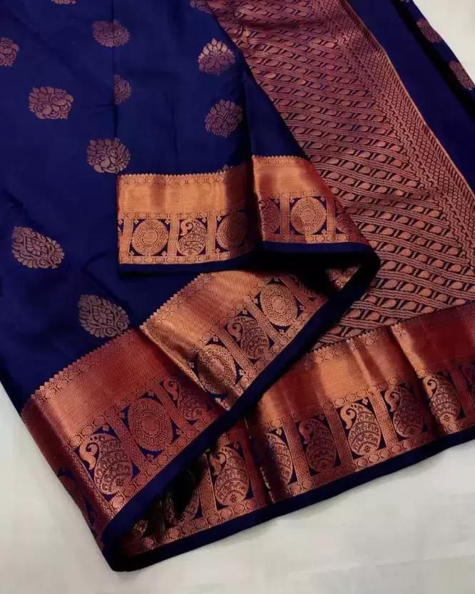 Chatoyant Navy Blue Soft Silk Saree With Ephemeral Blouse Piece