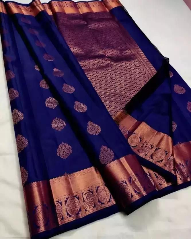 Chatoyant Navy Blue Soft Silk Saree With Ephemeral Blouse Piece