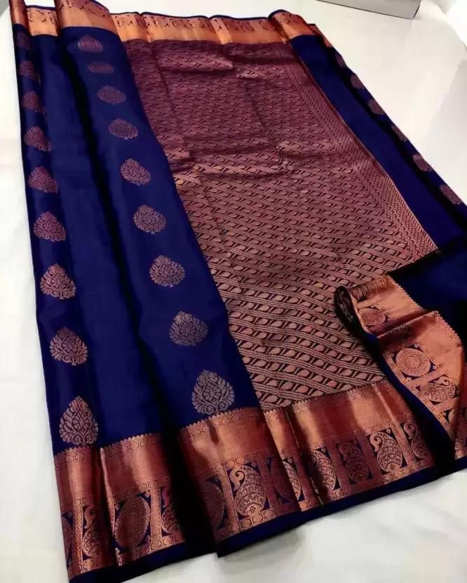 Chatoyant Navy Blue Soft Silk Saree With Ephemeral Blouse Piece