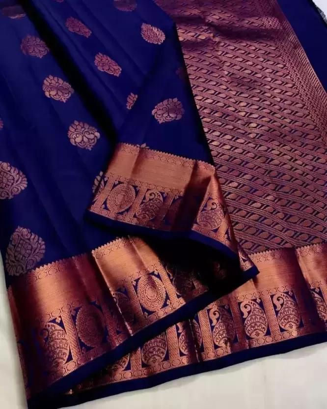 Chatoyant Navy Blue Soft Silk Saree With Ephemeral Blouse Piece