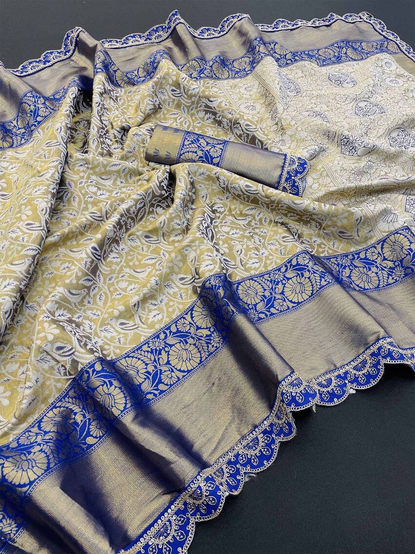 Piquant Beige Kanjivaram Silk Saree With Opulent Blouse Piece