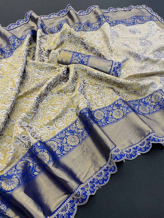 Piquant Beige Kanjivaram Silk Saree With Opulent Blouse Piece