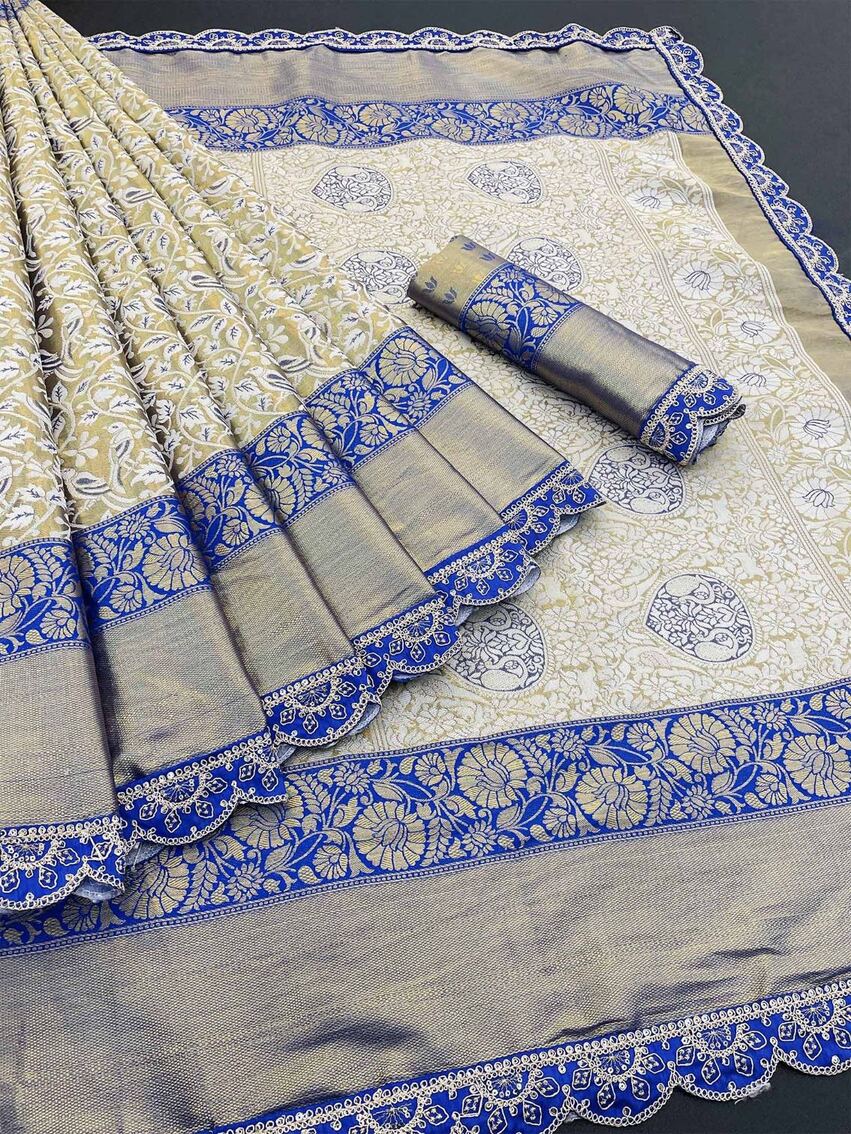 Piquant Beige Kanjivaram Silk Saree With Opulent Blouse Piece