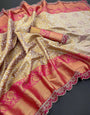 Splendiferous Beige Kanjivaram Silk Saree With Magnetic Blouse Piece