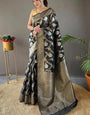 Supernal Black Cotton Silk Saree With Imaginative Blouse Piece