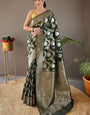 Nectarous Dark Green Cotton Silk Saree With Alluring Blouse Piece