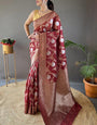 Radiant Maroon Cotton Silk Saree With Quixotic Blouse Piece