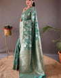 Luxuriant Sea Green Cotton Silk Saree With Exuberant Blouse Piece