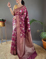 Winsome Wine Cotton Silk Saree With Jubilant Blouse Piece