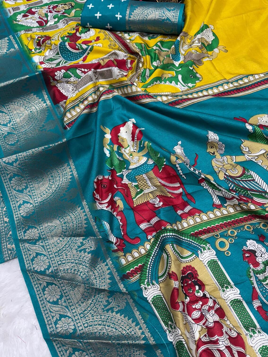 Desiring Yellow Digital Printed Dola Silk Saree With Blooming Blouse Piece