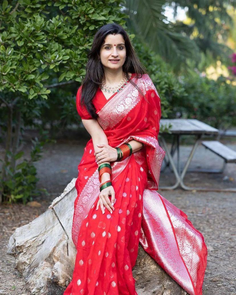 Conflate Red Cotton Silk Saree With Dalliance Blouse Piece