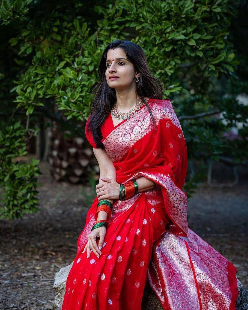 Conflate Red Cotton Silk Saree With Dalliance Blouse Piece