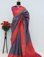 Blooming Navy Blue Soft Banarasi Silk Saree With Opulent Blouse Piece