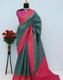 Alluring Rama Soft Banarasi Silk Saree With Invaluable Blouse Piece