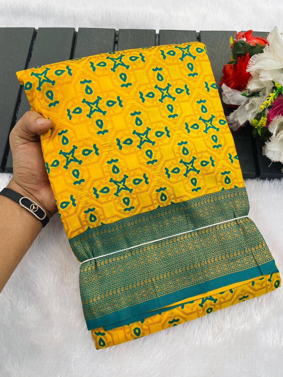 Demanding Yellow Soft Banarasi Silk Saree With Intricate Blouse Piece