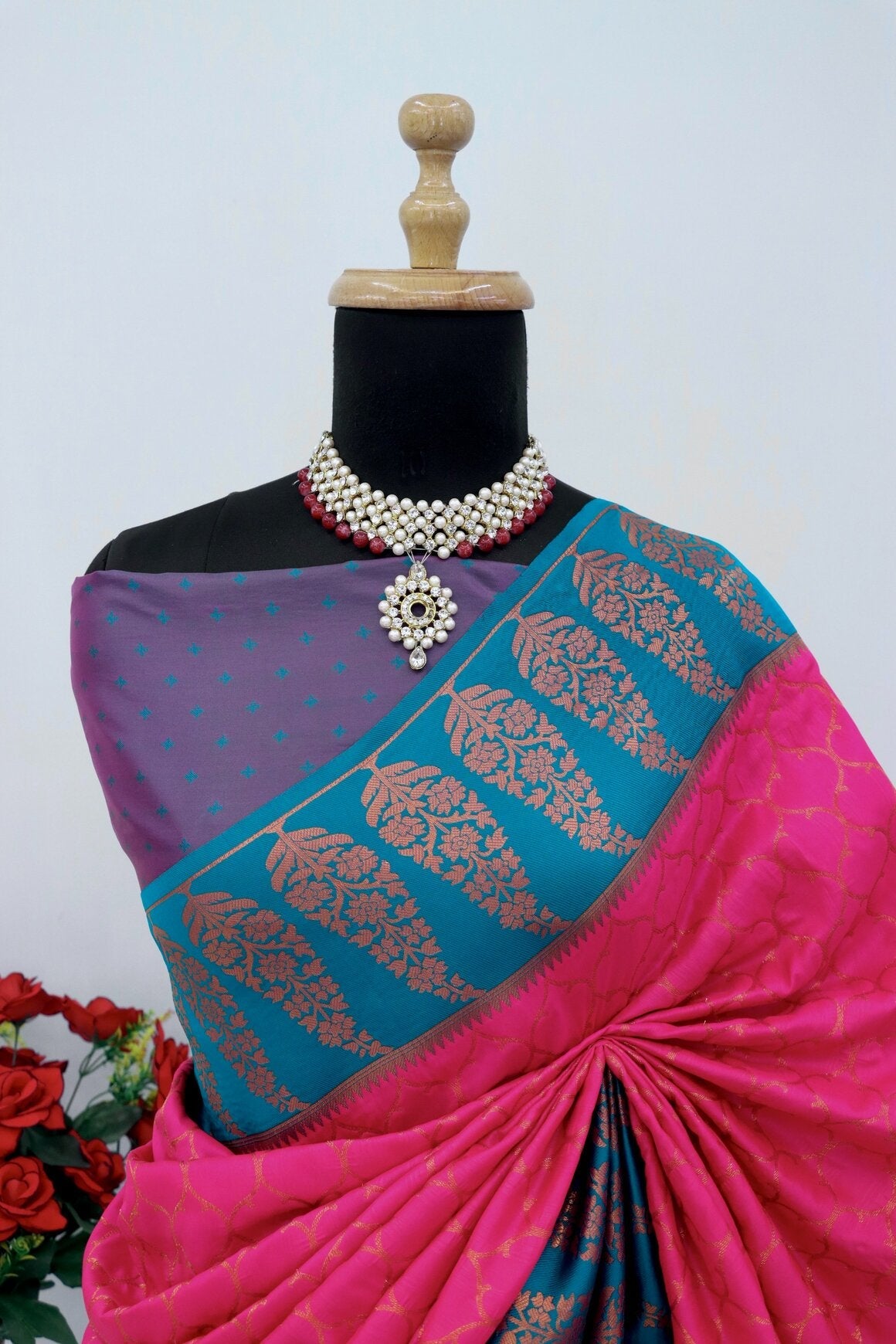 Fairytale Dark Pink Soft Banarasi Silk Saree With Admirable Blouse Piece