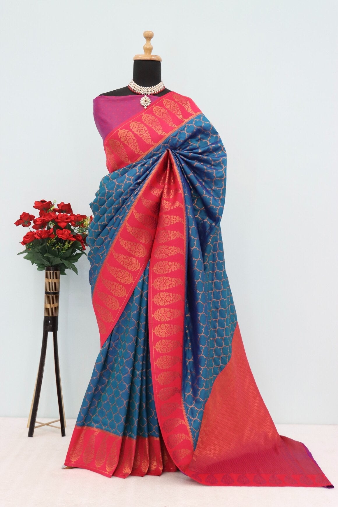 Demesne Navy Blue Soft Banarasi Silk Saree With Dalliance Blouse Piece