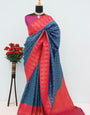 Demesne Navy Blue Soft Banarasi Silk Saree With Dalliance Blouse Piece