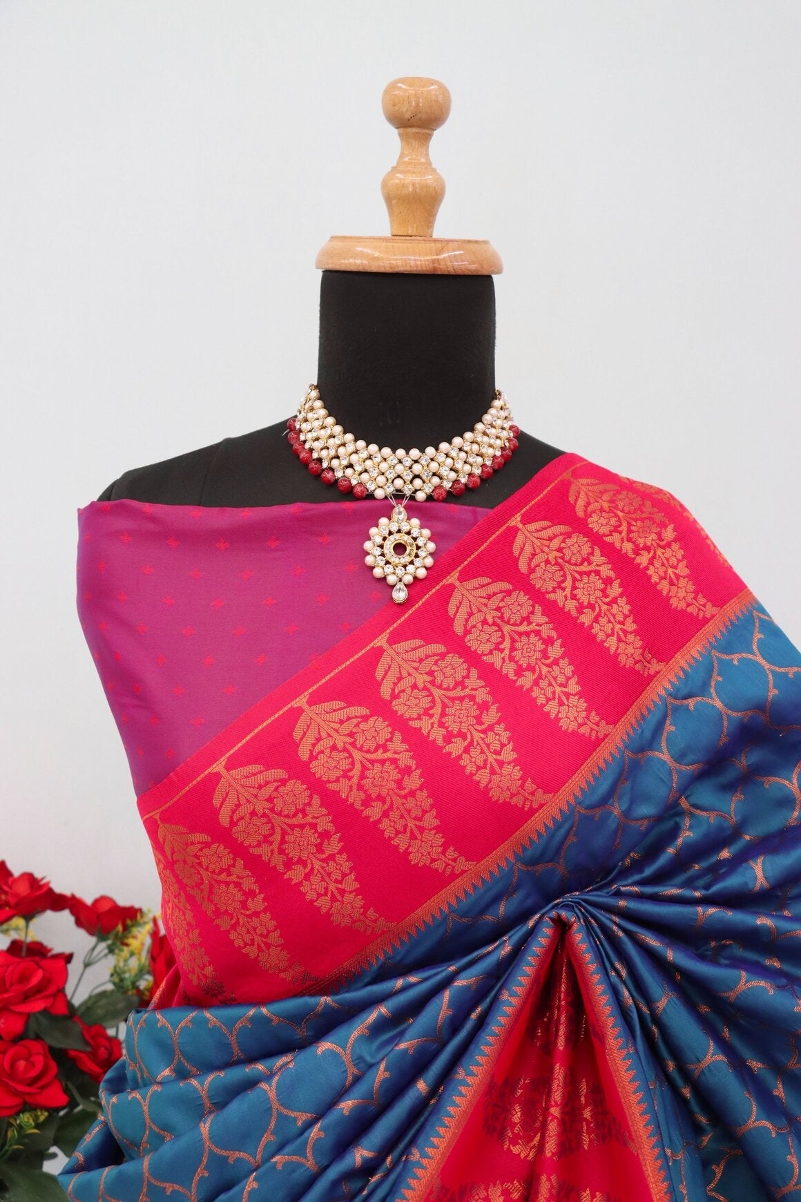 Demesne Navy Blue Soft Banarasi Silk Saree With Dalliance Blouse Piece