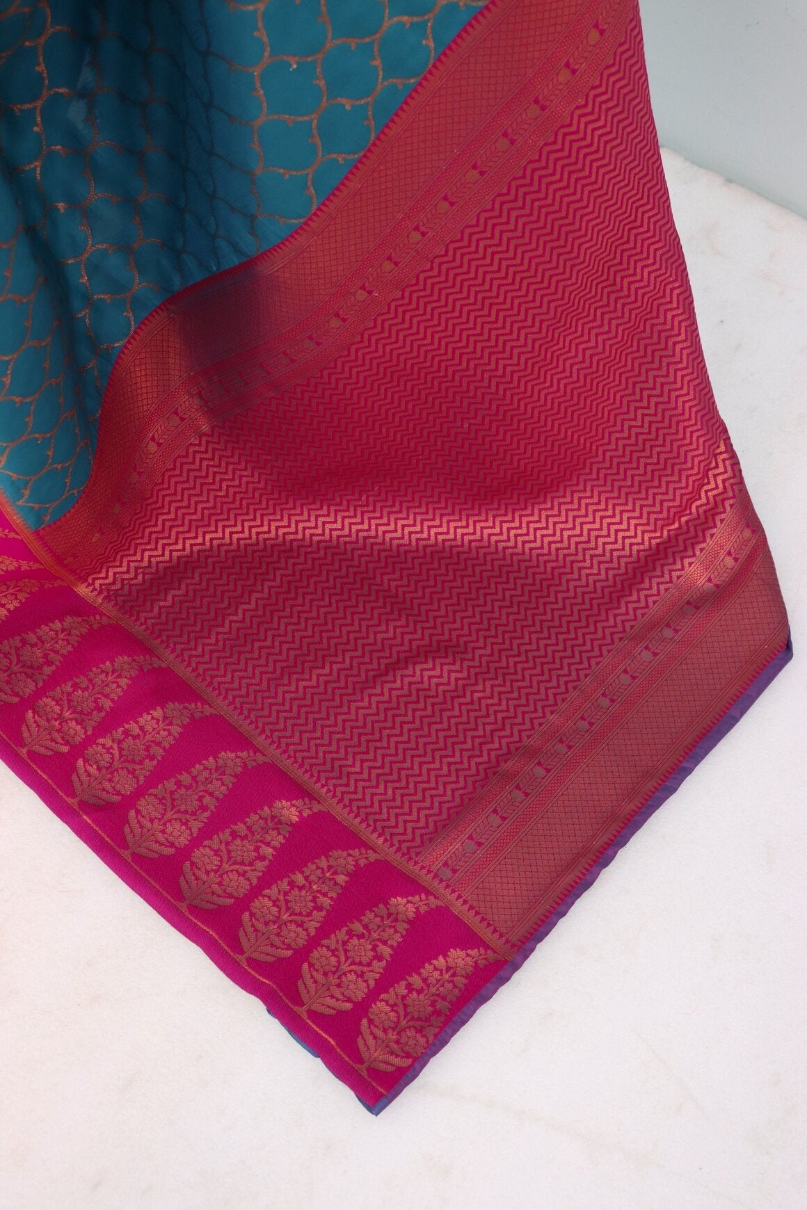 Eloquence Rama Soft Banarasi Silk Saree With Petrichor Blouse Piece