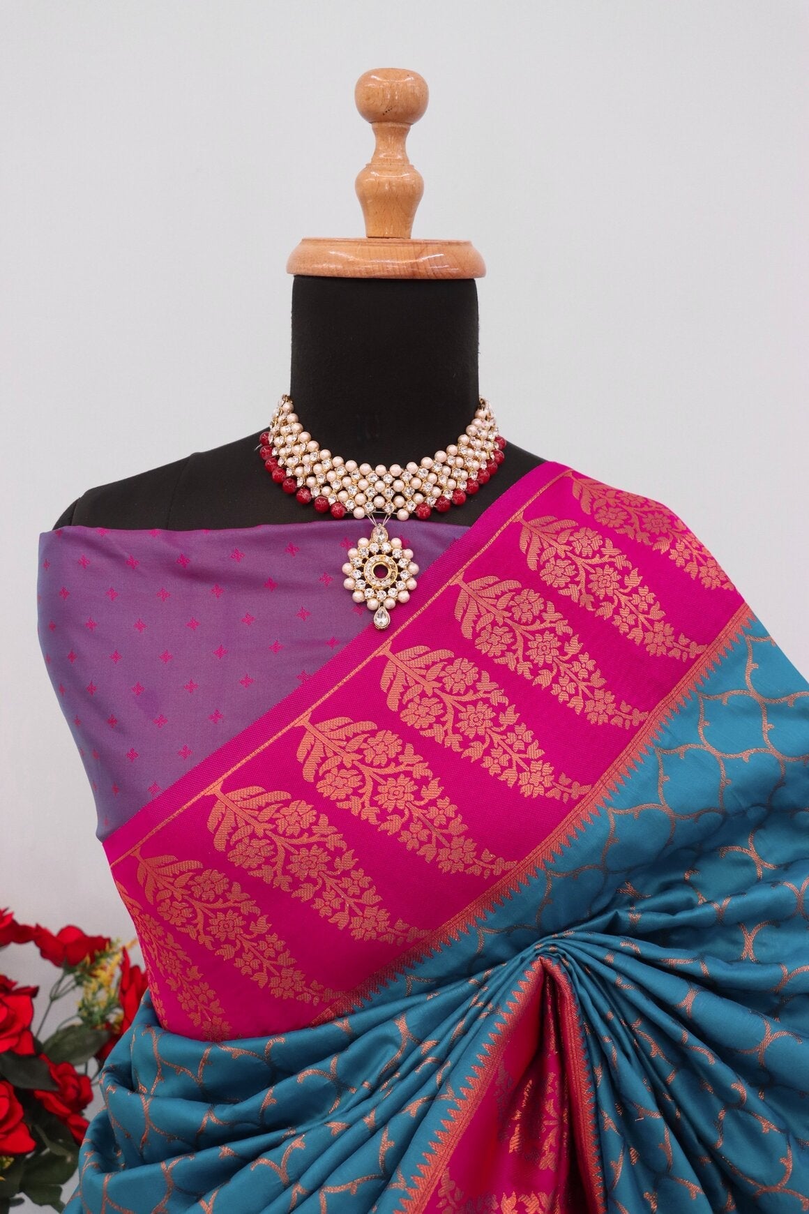 Eloquence Rama Soft Banarasi Silk Saree With Petrichor Blouse Piece