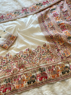 Embrocation Beige Pashmina Saree With Desultory Blouse Piece