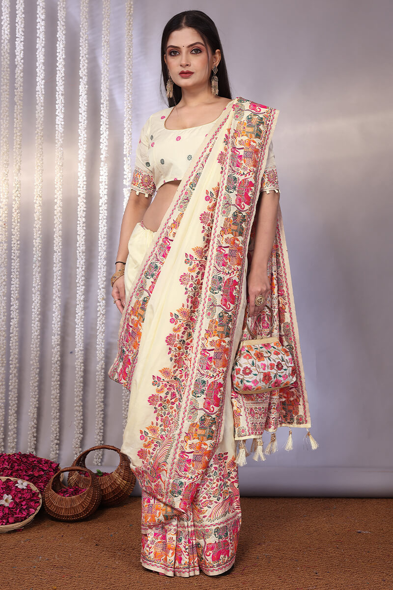 Marvellous Beige Pashmina Saree With Palimpsest Blouse Piece