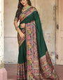 Demesne Dark Green Pashmina Saree With Demanding Blouse Piece
