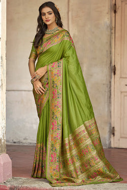 Incredible Green Pashmina Saree With Gratifying Blouse Piece