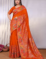 Charismatic Orange Pashmina Saree With Gossamer Blouse Piece