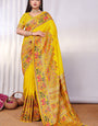 Precious Yellow Pashmina Saree With Artistic Blouse Piece