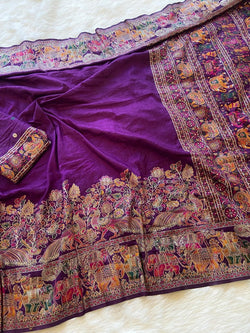 Traditional Purple Pashmina Saree With Fairytale Blouse Piece