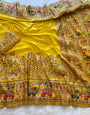 Adorable Yellow Pashmina Saree With Ethnic Blouse Piece