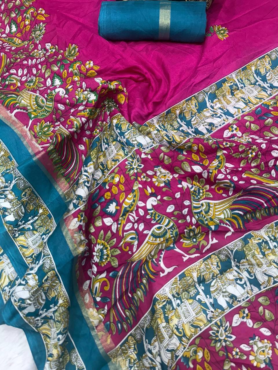 Winsome Dark Pink Digital Printed Dola Silk Saree With Ineffable Blouse Piece