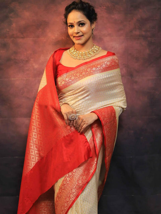 Ebullience Beige Soft Silk Saree With Nemesis Blouse Piece