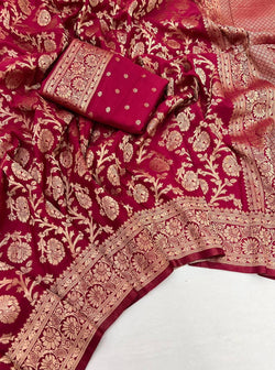 Deserving Maroon Soft Banarasi Silk Saree With Glowing Blouse Piece