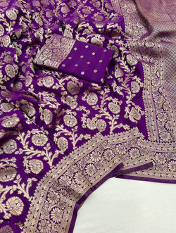 Demanding Purple Soft Banarasi Silk Saree With Intricate Blouse Piece