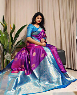 Transcendent Purple Soft Banarasi Silk Saree With Magnetic Blouse Piece