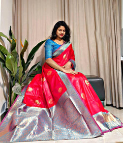 Panoply Red Soft Banarasi Silk Saree With Ephemeral Blouse Piece