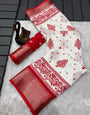 Transcendent Off White Digital Printed Dola Silk Saree With Sensational Blouse Piece