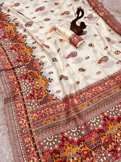 Fantabulous Beige Pashmina Saree With Radiant Blouse Piece