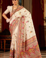 Ebullience Beige Pashmina Saree With Opulent Blouse Piece