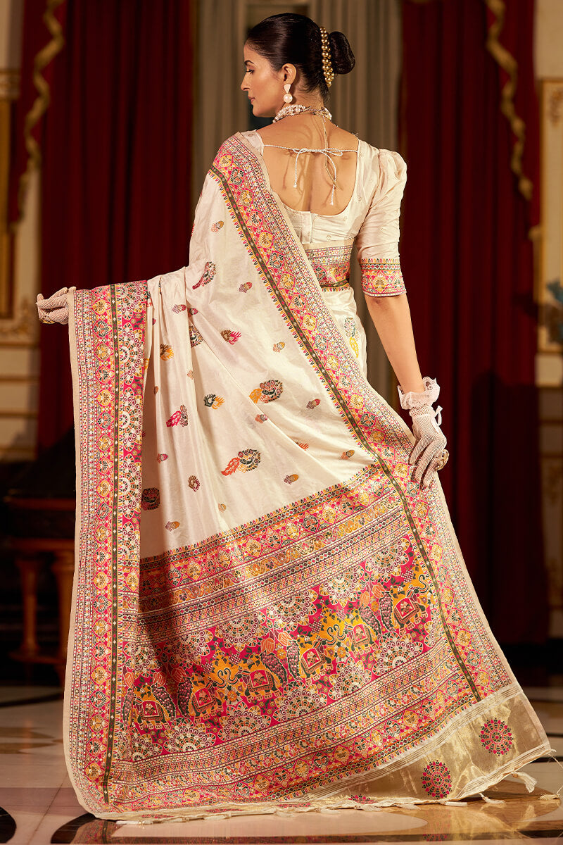 Ebullience Beige Pashmina Saree With Opulent Blouse Piece