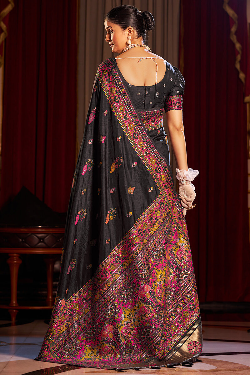 Serendipity Black Pashmina Saree With Rhapsodic Blouse Piece