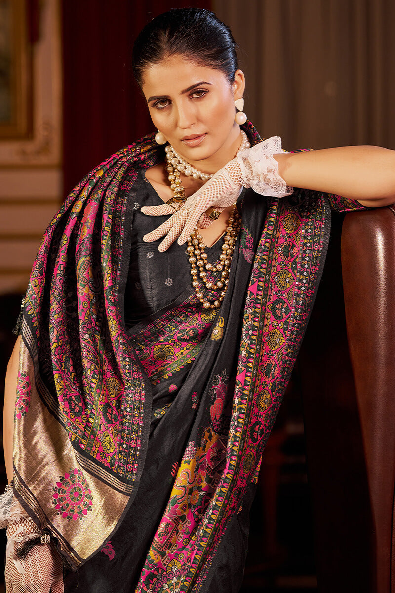 Serendipity Black Pashmina Saree With Rhapsodic Blouse Piece