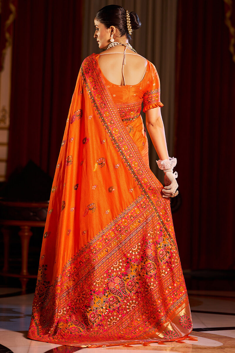 Luminous Orange Pashmina Saree With Beautiful Blouse Piece