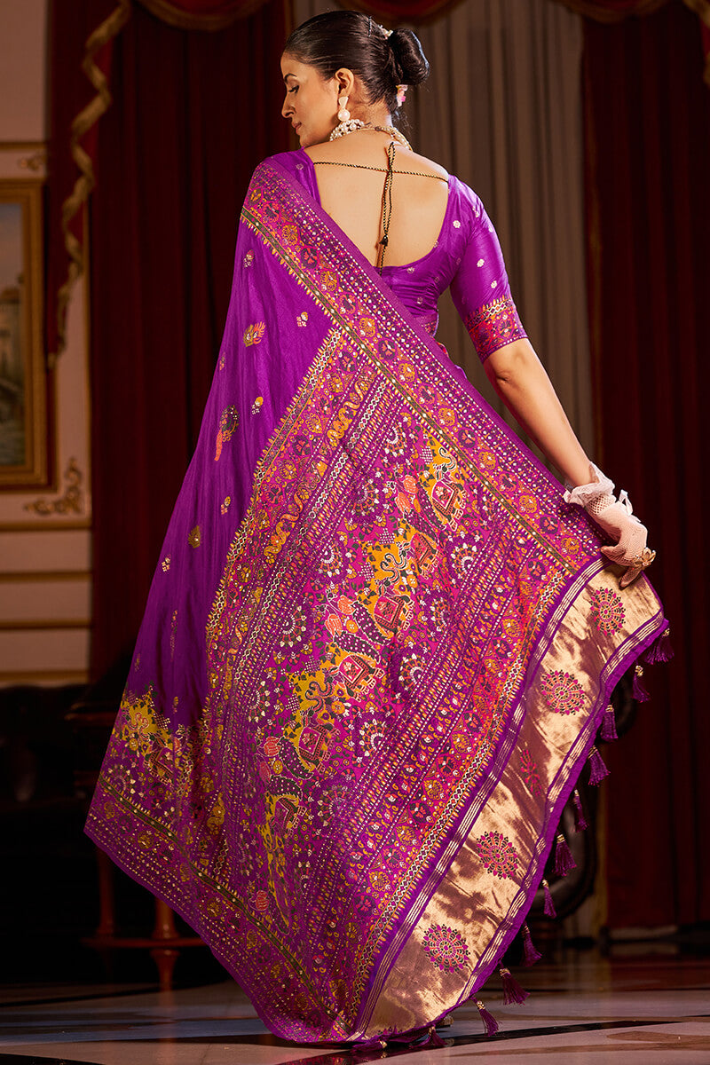 Engaging Purple Pashmina Saree With Desuetude Blouse Piece